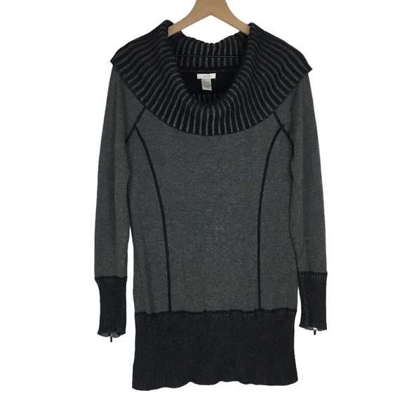 CACHE Sweater Tunic Cowl Off Shoulder Long Sleeve Ribbed Zipper Cuffs Size Large - Picture 12 of 12